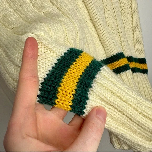 Gray Nicolls Vintage 80's Cricket Cream Green V-Neck Knit Sleeveless Jumper Vest - Picture 5 of 7